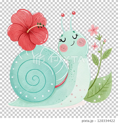 Cute snail with flowers Clipart watercolor Cute snail with flowers Clipart watercolor 128334422