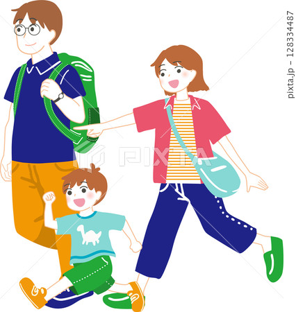 お出かけする家族のイラスト お出かけする家族のイラスト 128334487