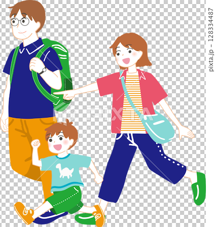 お出かけする家族のイラスト お出かけする家族のイラスト 128334487