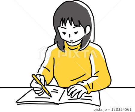 勉強に集中している女性 勉強に集中している女性 128334561