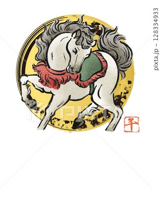 午年　干支　2026年　年賀状　年賀2026　午　馬　墨絵　水墨画　手描き　和風　モダン　イラスト 128334933