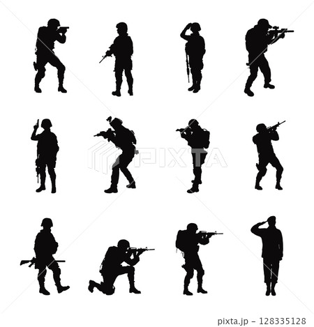 Soldier silhouettes, Military soldier silhouette set 128335128