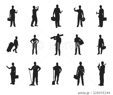 Workers silhouettes, Labor silhouette set Workers silhouettes, Labor silhouette set 128335144