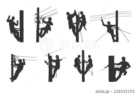 Lineman silhouette, Lineman svg, Line worker svg, Electrician svg, Electrical lineman svg, Lineman climbing silhouette, Power lineman svg, Line worker silhouette, Lineman vector illustration 128335153