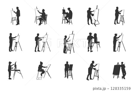 Artist svg, Artist drawing svg, Artist silhouette, Artist drawing silhouette, Painter artist silhouette, Painter artist svg, Artist drawing vector set. Artist svg, Artist drawing svg, Artist silhouette, Artist drawing silhouette, Painter artist silhouette, Painter artist svg, Artist drawing vector set. 128335159