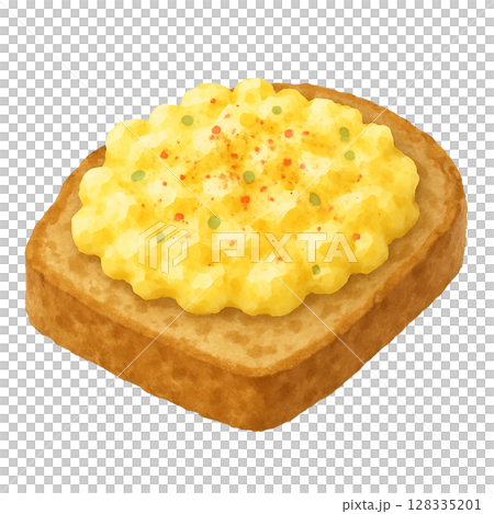 Simple scrambled egg toast watercolor illustration 128335201