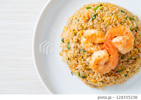 fried shrimps fried rice on plate fried shrimps fried rice on plate 128335236