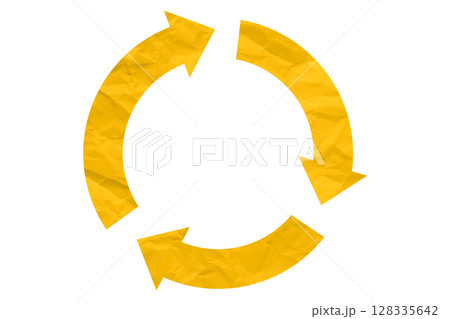 Yellow recycle symbol paper isolated on transparent background 128335642