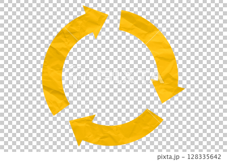 Yellow recycle symbol paper isolated on transparent background 128335642