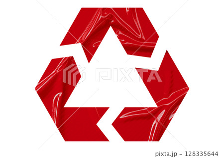 Red recycle symbol paper isolated on transparent background 128335644