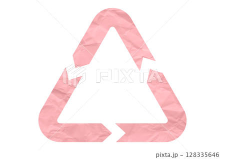 Pink recycle symbol paper isolated on transparent background Pink recycle symbol paper isolated on transparent background 128335646
