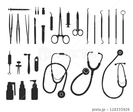 Medical tools silhouette, Doctor tools silhouette, Medical equipment SVG 128335926