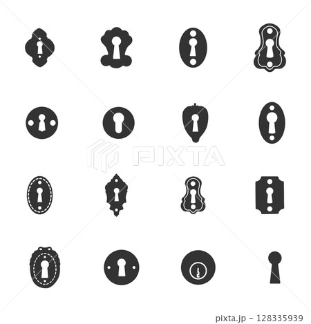 Keyhole silhouette, Vintage keyholes silhouette, Keyhole vector, Door key hole silhouette Keyhole silhouette, Vintage keyholes silhouette, Keyhole vector, Door key hole silhouette 128335939