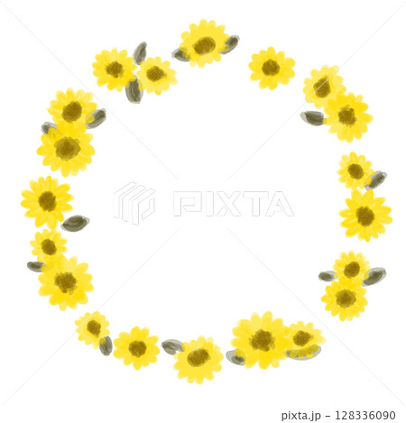 夏カワイイ・ひまわりの装飾フレーム素材イラスト 夏カワイイ・ひまわりの装飾フレーム素材イラスト 128336090