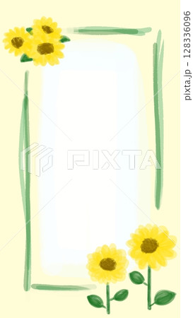 夏カワイイ・ひまわりの装飾フレーム素材イラスト 128336096