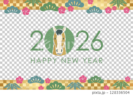 2026年馬年新年賀卡模板 128336504