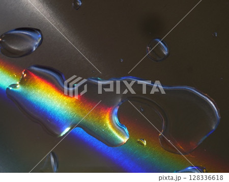 Rainbow is reflected in a puddle of water 128336618
