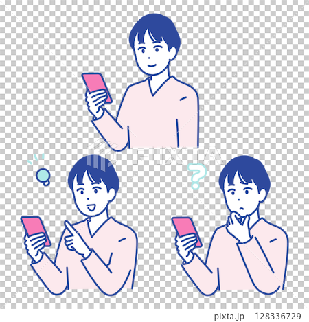 一名年輕男子使用智慧型手機的插圖 128336729