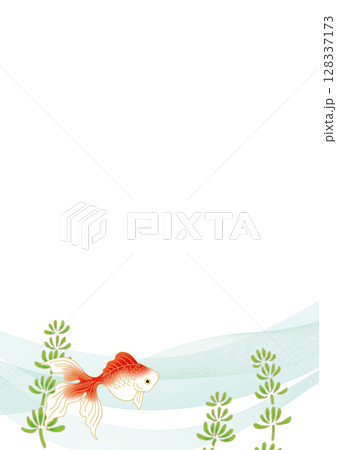 金魚が泳いでいる夏イメージのウェーブ背景素材 128337173