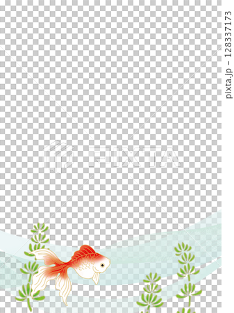 金魚が泳いでいる夏イメージのウェーブ背景素材 128337173