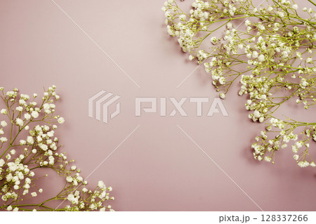 Space for copy background and flower decoration on pink background Space for copy background and flower decoration on pink background 128337266