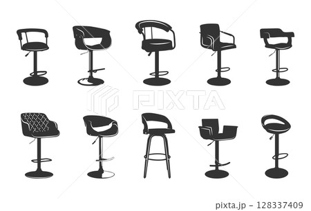 Barstool chair silhouette, Adjustable barstool silhouette, Bars tool chair svg, Hydraulic chair svg, Hydraulic chair silhouette, Barstool svg, Barstool chair vector illustration. 128337409