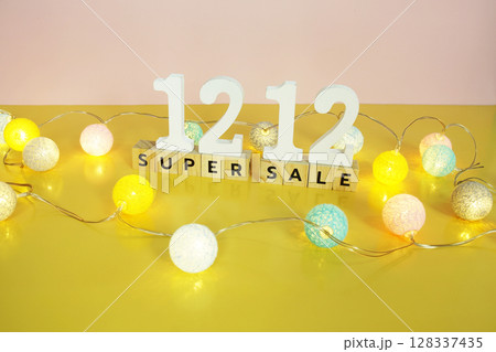12.12 Super Sale Promotion and Marketing with cotton balls decoration 12.12 Super Sale Promotion and Marketing with cotton balls decoration 128337435
