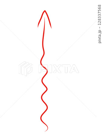 赤い手描きの蛇行する矢印　グニャグニャ　ライン 128337568