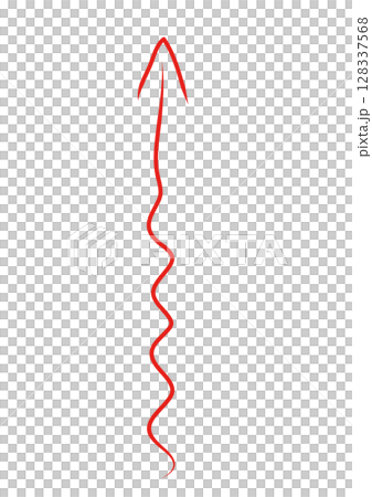 赤い手描きの蛇行する矢印　グニャグニャ　ライン 128337568