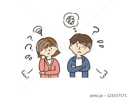 疑問を感じる若い夫婦のイラスト 128337571