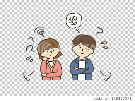 疑問を感じる若い夫婦のイラスト 128337571
