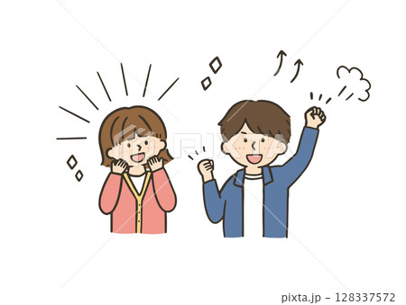 喜ぶ若い夫婦のイラスト 喜ぶ若い夫婦のイラスト 128337572