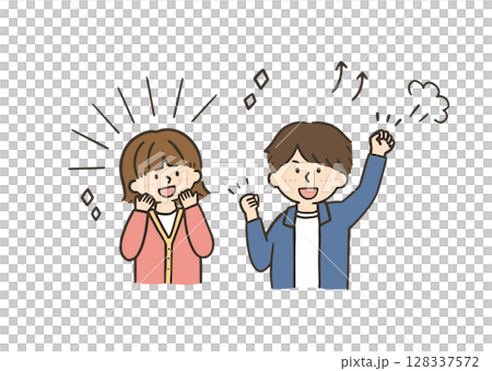 喜ぶ若い夫婦のイラスト 喜ぶ若い夫婦のイラスト 128337572