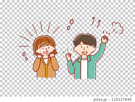 一對快樂的年輕夫婦的插圖 一對快樂的年輕夫婦的插圖 128337646
