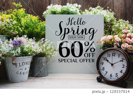Spring Sale 60% Promotion Offer Discount Retail Shopping Concept 128337814