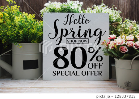 Spring Sale 80% Promotion Offer Discount Retail Shopping Concept 128337815