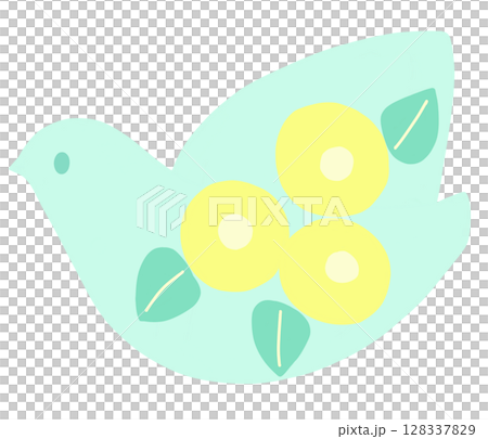 Yellow round flower pattern bird Yellow round flower pattern bird 128337829