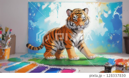 絵の具でいたずらする虎 絵の具でいたずらする虎 128337830