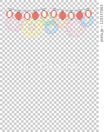 打ち上げ花火 提灯 夏祭り フレーム イラスト 打ち上げ花火 提灯 夏祭り フレーム イラスト 128337863