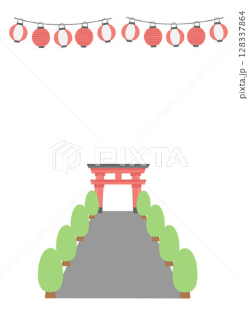 提灯　神社　鳥居　フレーム  イラスト 128337864
