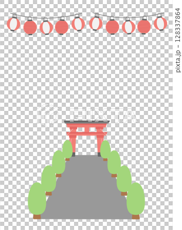 提灯　神社　鳥居　フレーム  イラスト 128337864