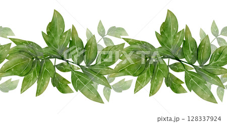 Green leaves seamless border 128337924
