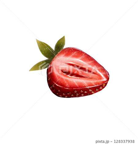 Half strawberry with leaves illustration 128337938