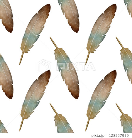 Seamless pattern with brown and blue feathers Seamless pattern with brown and blue feathers 128337959
