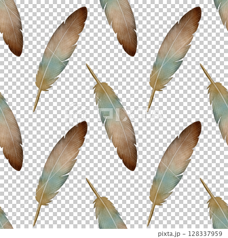 Seamless pattern with brown and blue feathers Seamless pattern with brown and blue feathers 128337959