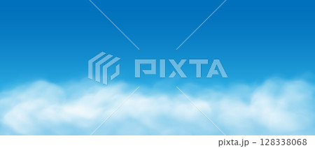Realistic white clouds smoke landscape on blue sky background vector 128338068