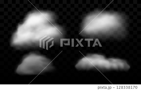Realistic white clouds smoke set collection on black sky background vector 128338170