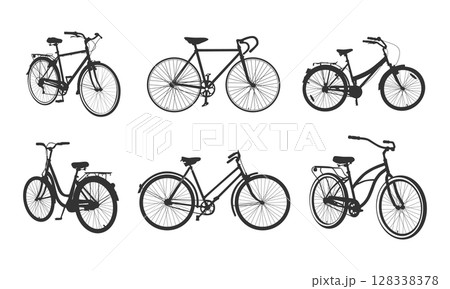 Vintage bicycle silhouette, Classic bicycle silhouettes, Classic bicycle svg, Vintage bicycle svg, Vintage bicycle vector, Old bicycle silhouette. 128338378