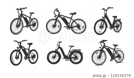 Electric bicycle silhouette, E-bike silhouettes, Electric bike svg, E-bike svg, Electric bicycle svg, Electric bike vector set 128338379