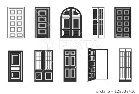 Door silhouette, Door svg, Wooden door svg, Door icon, Door logo, Bedroom door svg, Door vector set. 128338410